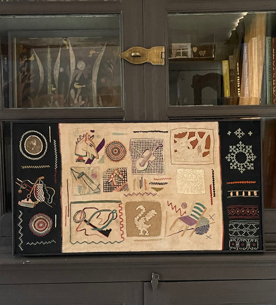 Mid Century Folk Art Festival of Britain Era Modernist Embroidered Sampler: C1950s Britain
