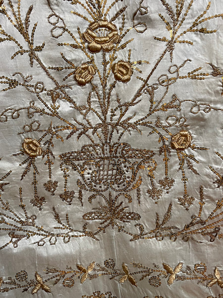 Antique Ottoman Embroidered Powder Blue Silk Satin Gold Embroidered Panels: C19th Turkey