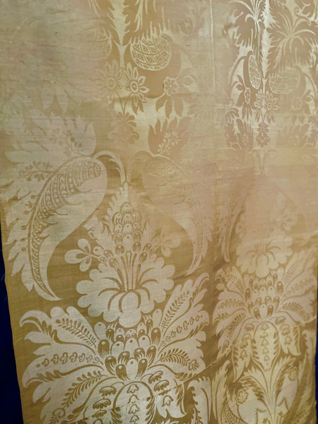 Large Panel Yellow Silk Damask Brocade Handwoven Antique Lyon Museum Worthy: C18th France