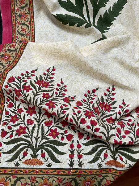 Block Printed Hangings or Curtain Panels with Poppies: C20th Jaipur, India