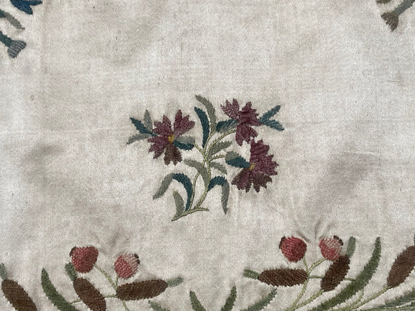 Antique Fine Hand Embroidered Chenille Panel Florals: C18th France