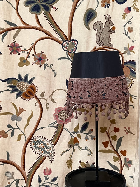 Bespoke Lampshade with Art Deco Cutwork Embroidered Border with Pom Pom Trim: C1920s France
