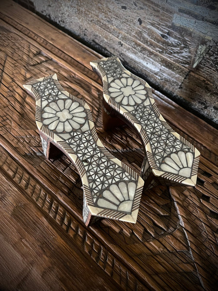 Antique Inlaid Mother of Pearl Wooden Shoes Collectable Traditional Ottoman Costume: C19th Ottoman Turkey