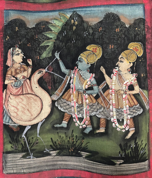 Hand Painted Pichawai Wallhanging Devotional Temple Hanging Krishna: C19th India