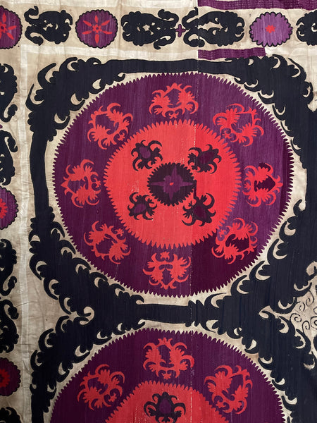 Antique Hand Embroidered Suzani Wall Hanging Curtain Dowry Hanging: C20th Uzbekistan