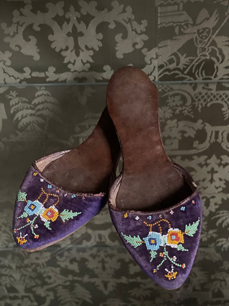 Pair Traditional Beaded Silk Velvet Mules Child’s: C190O Indonisia