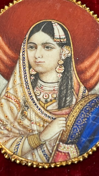 Antique Anglo-Indian Mogul Miniature Painting, Mumtaz Mahal: c.1840