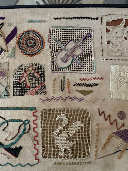 Mid Century Folk Art Festival of Britain Era Modernist Embroidered Sampler: C1950s Britain