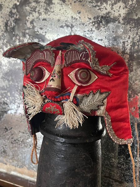 Antique Child’s Silk Embroidered Festival Hat Cat: C20th China