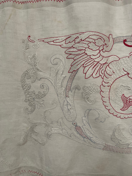 Antique Neo Renaissance White & Red-work Embroidered Pelmet Valance: C1900 Europe