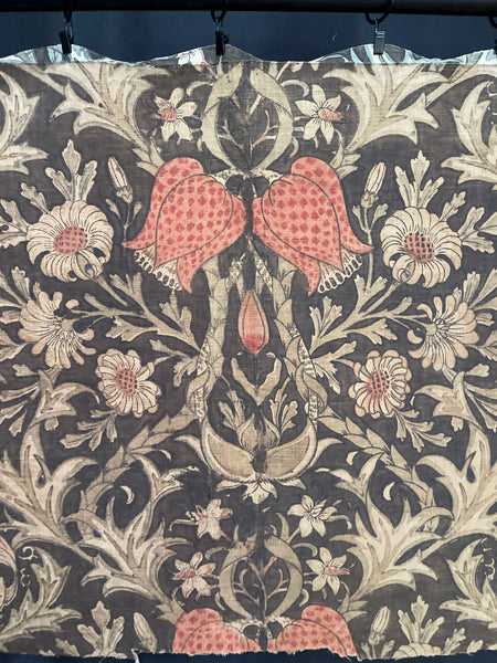 Antique Arts & Crafts Block Printed Panel with Snakes Head Fritillery: C19th Britain