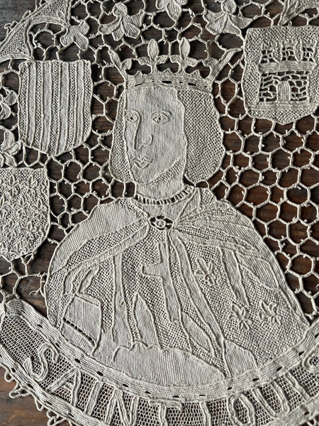 Antique Figurative Bobbin Lace Roundels Kings France: Late C18th Early C19th, Italy