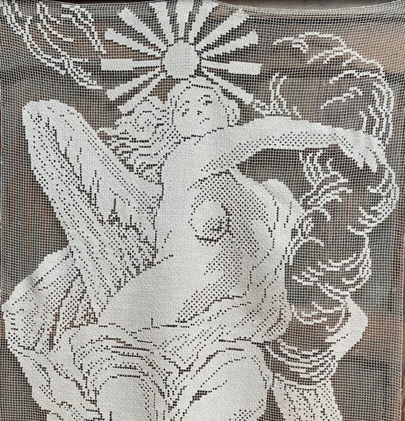 Art Nouveau Hand Embroidered Filet Lace Hangings Elements L’Air Le Feu: C1912, France