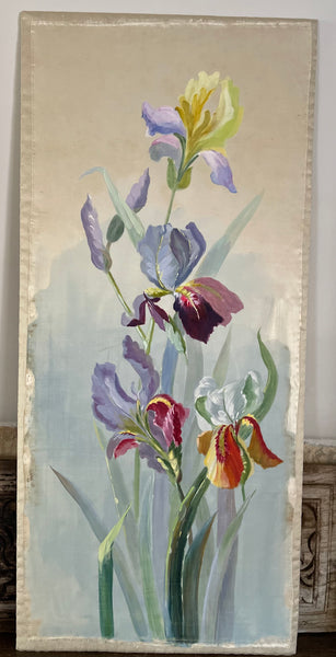 Set of Three Hand Painted Floral Silk Wall Panels :C1920 England