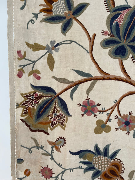 Antique Jacobean Revival Tree of Life Wallhanging with Birds and Squirrel: Early C20th Kashmir for export