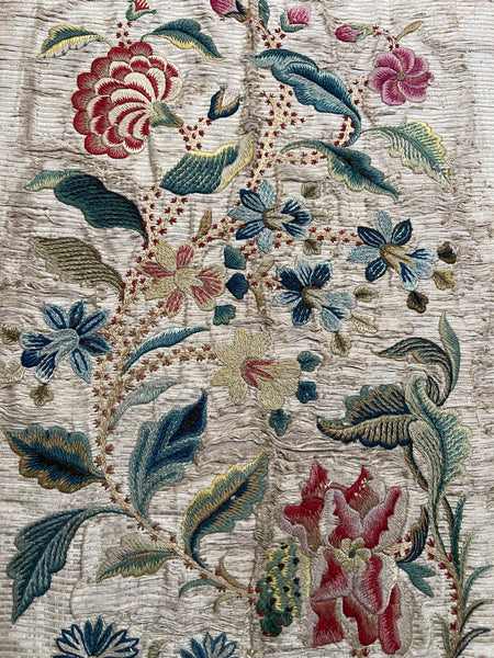 Antique Fine Silk and Wool Embroidered panel with Bouquet of Flowers: C1700 England