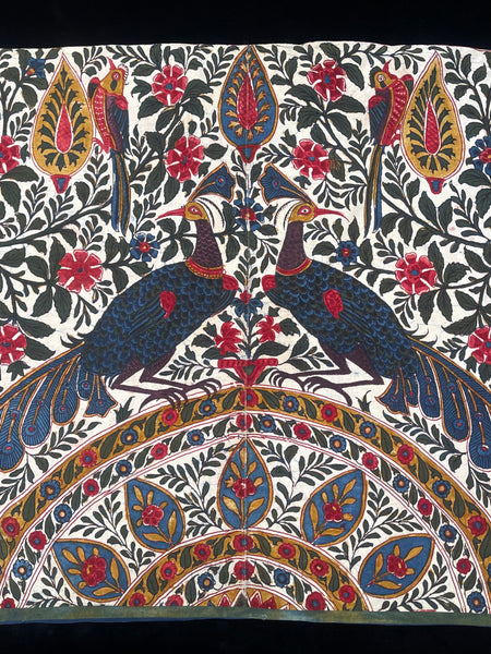 Antique Block Print Palampore Wallhanging with Peacocks C19th India