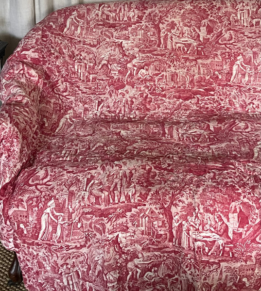 Antique Fine Red and White Toile de Jouey Quilt: C19th France