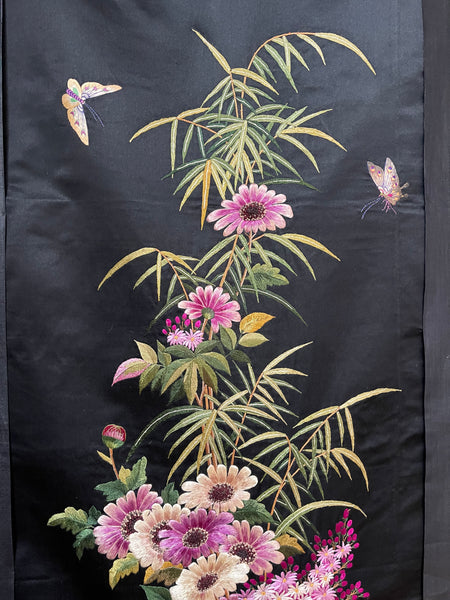 Antique Fine Silk Embroidery with Flowers Wallhanging: C19th China