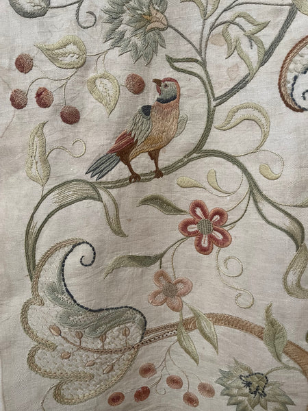 Arts and Crafts Jacobean Revival Embroidery with Flowers and Birds: C1910 Britain