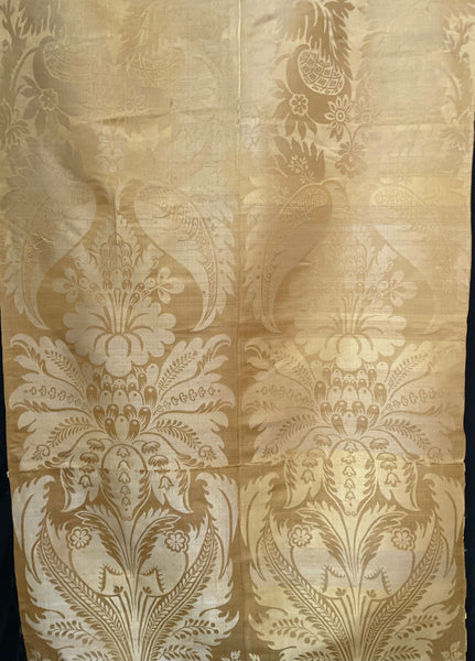 Large Panel Yellow Silk Damask Brocade Handwoven Antique Lyon Museum Worthy: C18th France