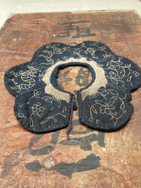 Antique Traditional Child’s Embroidered Indigo Collar: Qing Dynasty,  China