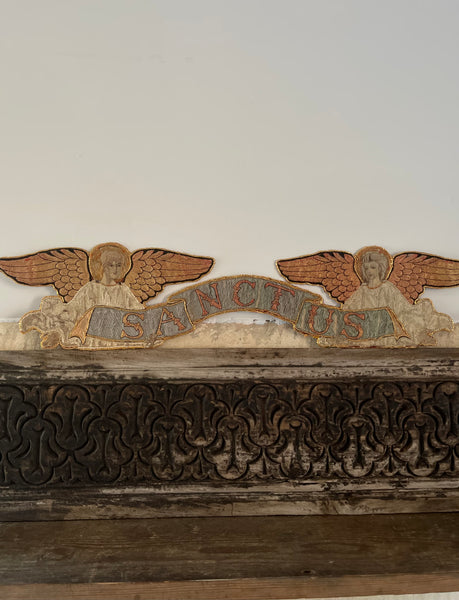 Pair of Fine Silk Embroidered Arts and Crafts ‘Sanctus’ Angel Appliqués :C1890 English