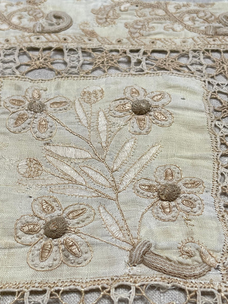 Antique Renaissance Embroidered Early Needlework Lace with Snails Insects Birds: Late C16th early 17th century, Italy