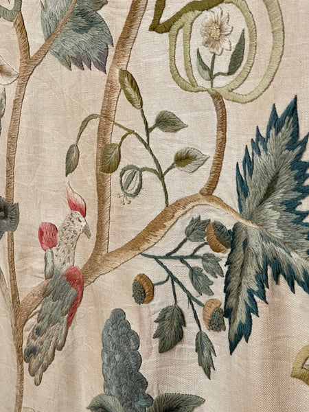 Antique Jacobean Revival Crewelwork Embroidered Wallhanging: C1900 England