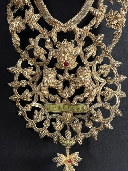 Antique Anglo India Zardozi Embroidered Heraldic Ceremonial Garland Necklace: C19th India