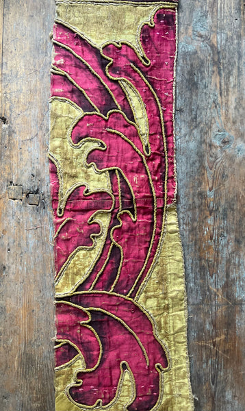 Antique Hand Painted Silk Panel Section of Wing: C17th Italy