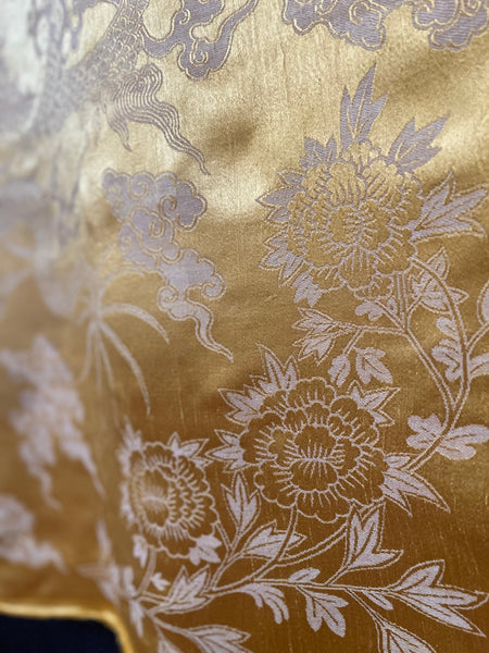 Silk Brocaded Panel with Five Claw Dragon & Symbolic imagery: C1900 Japan