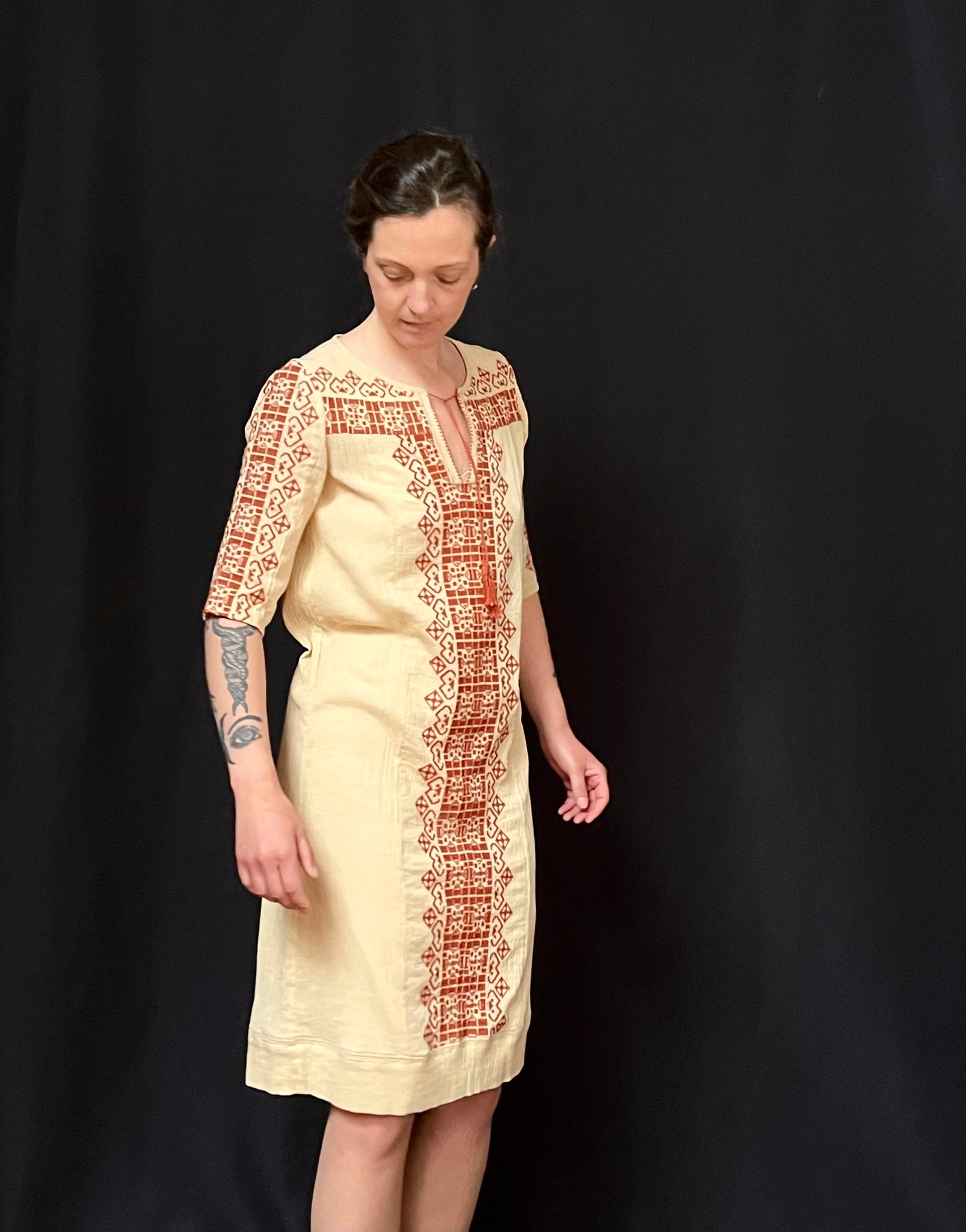 Hand Embroidered Cross Stitch Cheesecloth Dress: C20th Europe