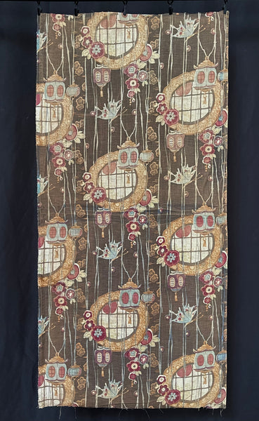Antique Art Nouveau Japanoise Textile with Lanterns: C1900/10 Foxtons, England