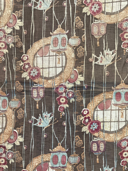 Antique Art Nouveau Japanoise Textile with Lanterns: C1900/10 Foxtons, England