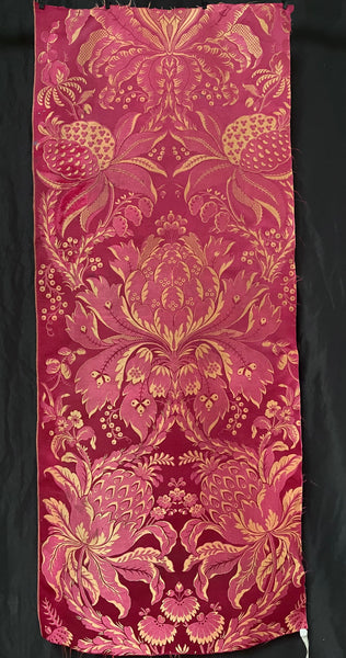 Antique Silk Brocade Panel in Pinky Reds & Gold: C19th France