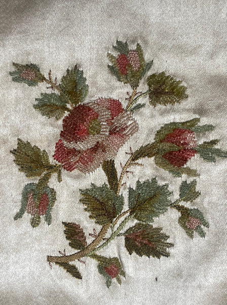 Antique Fine Hand Embroidered Chenille Panel Florals: C18th France