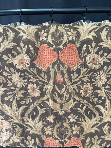 Antique Arts & Crafts Block Printed Panel with Snakes Head Fritillery: C19th Britain
