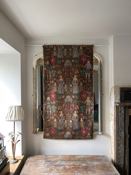 Antique Folk Art Jacobean Revival Figurative Wallhanging: Early 20th Century Europe. 150 x 79cm