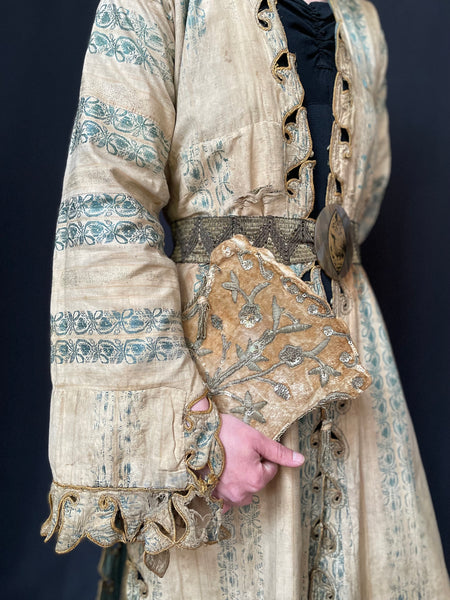 Ottoman Silk Velvet Bag with Silver Metal Thread Embroidery