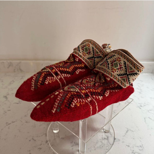 Pair Antique Hand knitted Folk Costume Slipper Socks: C1920 Albania