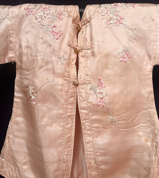 Antique Childs Traditional Silk Kimono With Cherry Blossom Embroidery: C1910/20 Japan