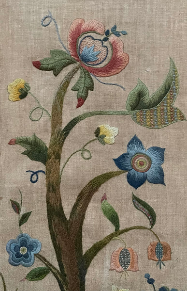 Arts and Crafts Tree of Life Embroidery Jacobean Revival Antique Crewelwork: C1920 Britain