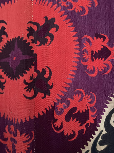 Antique Hand Embroidered Suzani Wall Hanging Curtain Dowry Hanging: C20th Uzbekistan
