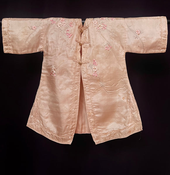 Antique Childs Traditional Silk Kimono With Cherry Blossom Embroidery: C1910/20 Japan