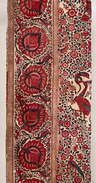 Rare Block Print and Hand Painted Palampore Border Fragment Coromandel Coast: C18th India