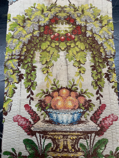 Antique Silk Brocade Panel with Urns & Fruit in Bower: C18th France