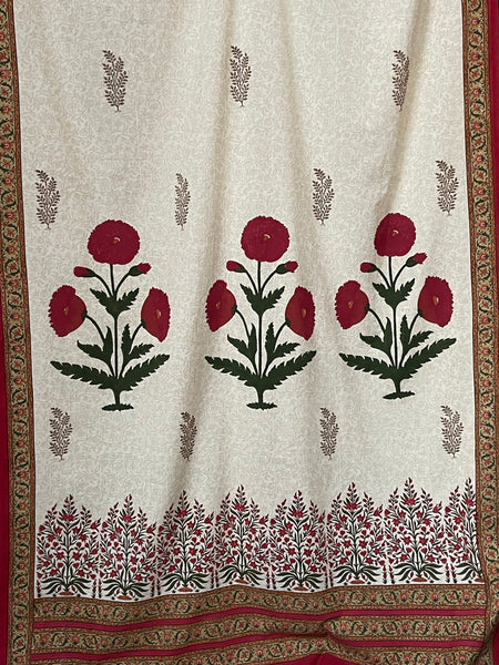 Block Printed Hangings or Curtain Panels with Poppies: C20th Jaipur, India