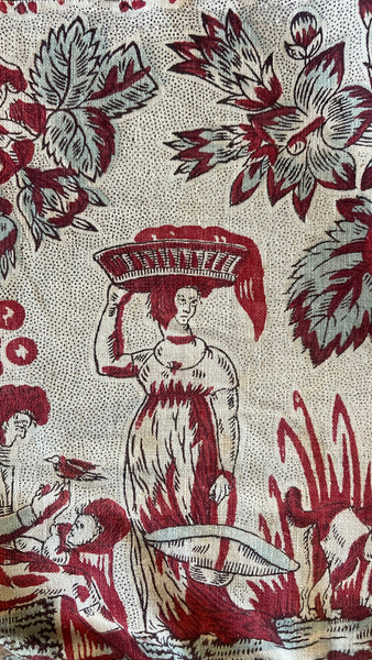Antique Block Printed Figurative Indienne Pelmet: C18th France