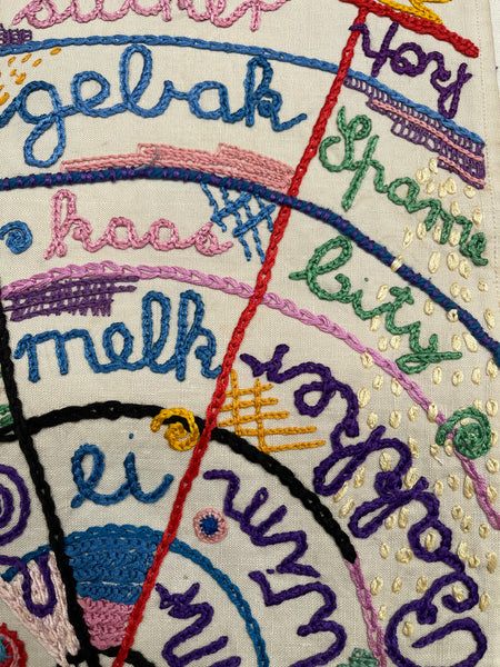 Unique Hand Embroidered Folk Art Sampler Wall Hanging: C1950 England